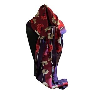 Ann Taylor Factory Floral Scarf Purple Red Cream Flowers